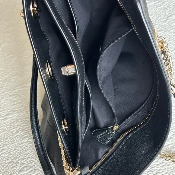 Coach Black Pebbled Leather Tote with Chain Straps - Picture 12 of 12